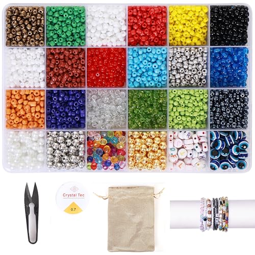 Image of ambitieux Bracelet Making Kit with 2900+ Pcs - Seed Beads, Evil Eye, Alphabet, Metallic, Tools & Pouch for Girls DIY Jewelry Craft Birthday Gift for Girls 2 3 4 5 6 7 8 9 Years