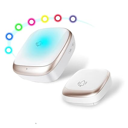 Door Bell for Home Electrical Self-Powered Battery Free Wireless Door Bell Waterproof IP44 Ding Dong Bell with Catching Eye 7 Colors Flash Light Smart Door Bells 38 Ringtones 5 Level Volume