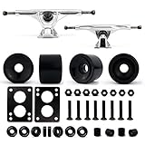 VJ Skateboard Longboard Truck and Wheel, 70mm Long Board Wheels w 7inch 180mm Skateboard Trucks (Silver) Longboard Bearings Longboard Hardware (Black)