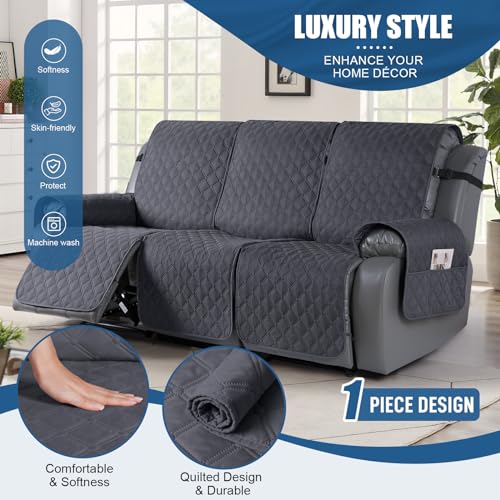 Image of TAOCOCO 100% Waterproof Recliner Covers, Recliner Sofa Covers with Leg Straps, Reversible Recliner Couch Cover for Reclining Chair, Washable Couch Protector for Pets Kids(3 Seater, Deep Gray)