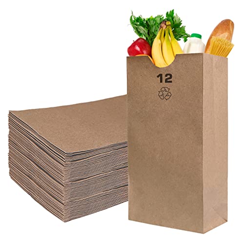 Brown Kraft Paper Bag (12 lb) Large - Paper Lunch Bags, Large Snacks, Gift Bags, Grocery, Merchandise, Party Bags (7 1/16 x 4 1/2 x 13 3/4 in.) (12 Pound Capacity) by EcoQuality (1000)