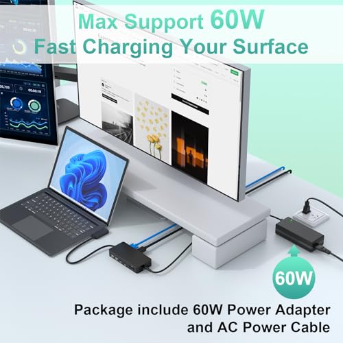 11-in-1 Surface Pro Docking Station 4K@60HZ HDMI+VGA, Surface Dock with Power Supply, Surface Docking Station for Surface Pro 11/10/9/8/X/7/6/5/4/3, Surface Laptop 6/5/4/3/2/1, Laptop Go 3/2/1, Book - Thumbnail 5