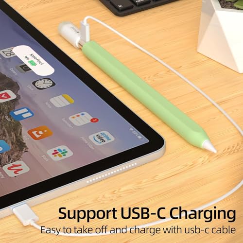 Image of Pencil Case for Apple Pencil (USB-C) 3rd Generation Silicone Protective Cover Sleeve, Supports Magnetic Attachment 3rd Gen (Matcha Green)