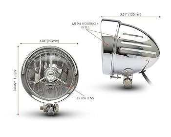 Amazon | オートバイヘッドライト 5インチ クロムメタル