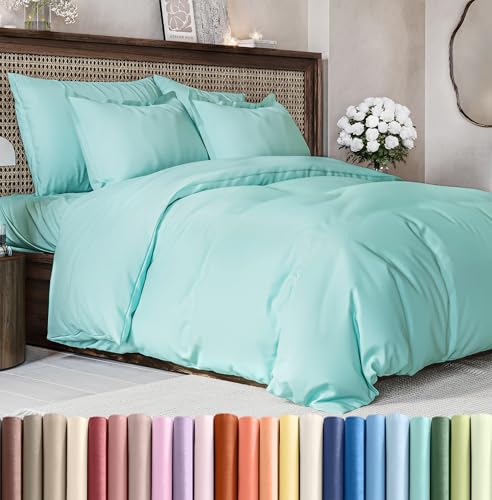 Image of Duvet Cover Queen Size Set - Extra Soft Queen Duvet Cover 90 inch x 90 inch with 2 Pillow Shams for Women, Men, Kids & Teens - Hotel Luxury, Easy-Care w / Zipper Closures & Ties - Comfy & Breathable (Spa Blue)