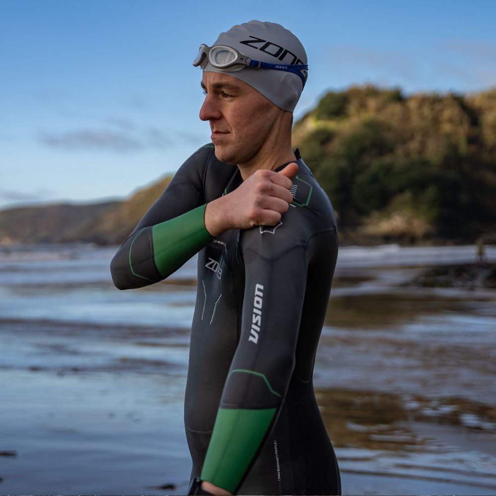 2024 Zone3 Herren Terraprene Vision Back Zip Swim Wetsuit WS24MVIS101 - Black/Forest Green