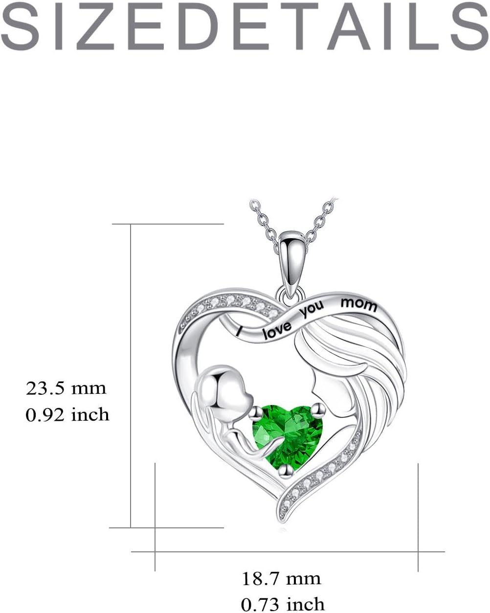 Mothers Day Gifts for Mom Mother and Daughter/Son Necklace Love Heart Jewelry 18K White Gold I Love You Mom Birthstone Necklace Birthday Gift for Women