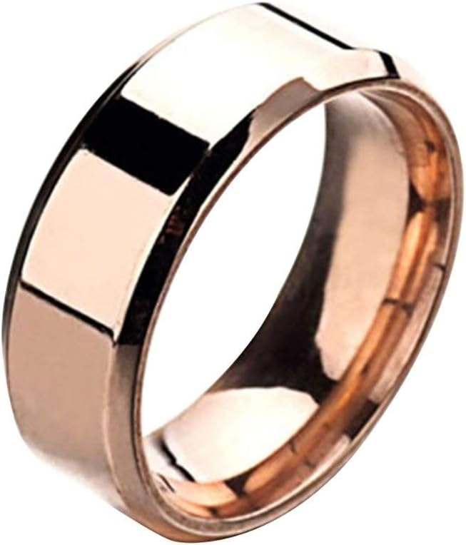 Wintefei Fashion Simple Unisex Lovers Stainless Steel Mirror Finger Rings Jewelry Gifts - Rose Gold US 8