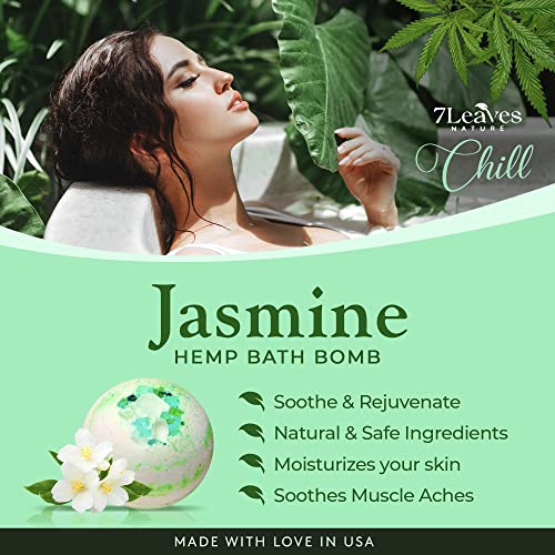 7Leaves Nature Hemp Bath Bomb, Jasmine. All-Natural , Large 6Oz. Fizzies, Skin Moisturizer #TOP1