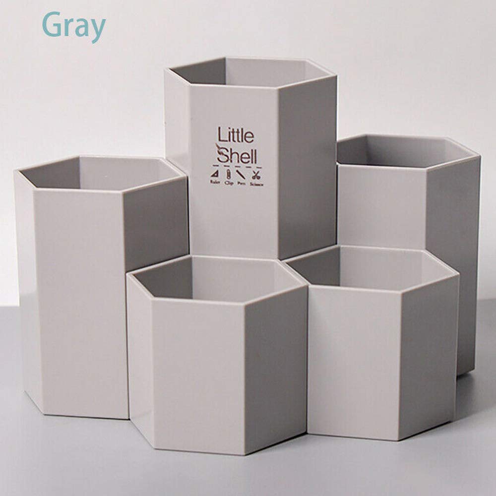 Pot à crayons hexagonal en plastique à 5 compartiments - Style nordique - Organiseur de bureau pour la maison, le bureau, l'école (1 pièce, couleur aléatoire)