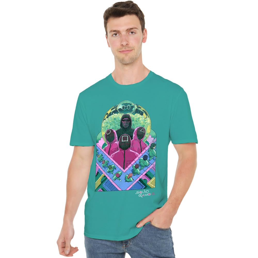 Squid Game Unisex Jade Dome Front Man & Guards Comic T Shirt, Large