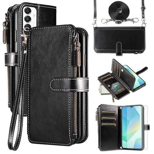 Housse Samsung Galaxy A26 5G Étui Portefeuille Femme Cuir Noir avec Porte Carte et Cordon Chaine