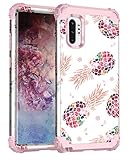 Lontect for Galaxy Note 10 Plus Case Floral 3 in 1 Heavy Duty Hybrid Sturdy Armor High Impact Shockproof Protective Cover Case for Samsung Galaxy Note 10 Plus/Note 10 Plus 5G, Pineapple/Rose Gold