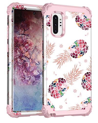 LONTECT for Galaxy Note 10 Plus Case Floral 3 in 1 Heavy Duty Hybrid Sturdy High Impact Shockproof Protective Cover Case for Samsung Galaxy Note 10 Plus/Note 10 Plus 5G, Pineapple/Rose Gold