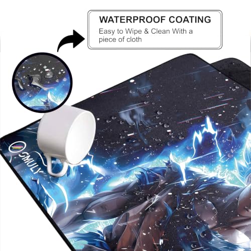 Image of Gaming Mouse Pad, Large Desk Mat 58.5 x 28 cm, Extended Washable MousePad, Desk Pad, 2mm Thick Non-Slip Rubber Base, Stitched Edges, Smooth Surface (Multicolour) - Blue Energy Anime Style Design