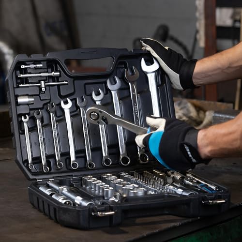 Högert Technik Tool Set 85-Piece Socket Spanner and Bit Set 1/4 Inch and 1/2 Inch CRV Steel Ratchet 72T Fork Ring Wrench DIN 3124 in Steel Case - Image 2