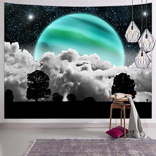 Hexagram Black and White Tapestry Wall Hanging Psychedelic Space Moon Wall Tapestry Hippie