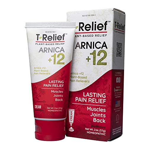 MediNatura T-Relief Natural Pain Relief with Arnica + 12 Plant-Based Pain Relievers - 2 oz Cream