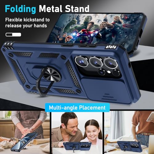 Janmitta Compatible with Samsung Galaxy S26 Ultra Case Built in Slide Camera Lens Cover+Screen Protector+Finger Ring Holder Kickstand,Heavy Duty Shockproof Full Body Phone Cover,2026 Blue by Janmitta - Used condition - Image 2