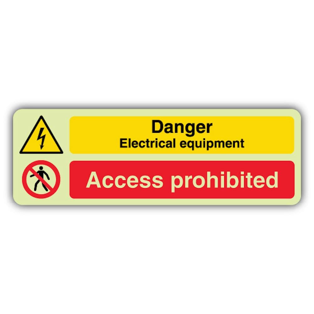 V Safety Glow In The Dark Danger Electrical Equipment - Señal de acceso prohibido, formato horizontal, 750 x 250 mm, hecha de plástico rígido de triple brillo, señalización de advertencia de peligro