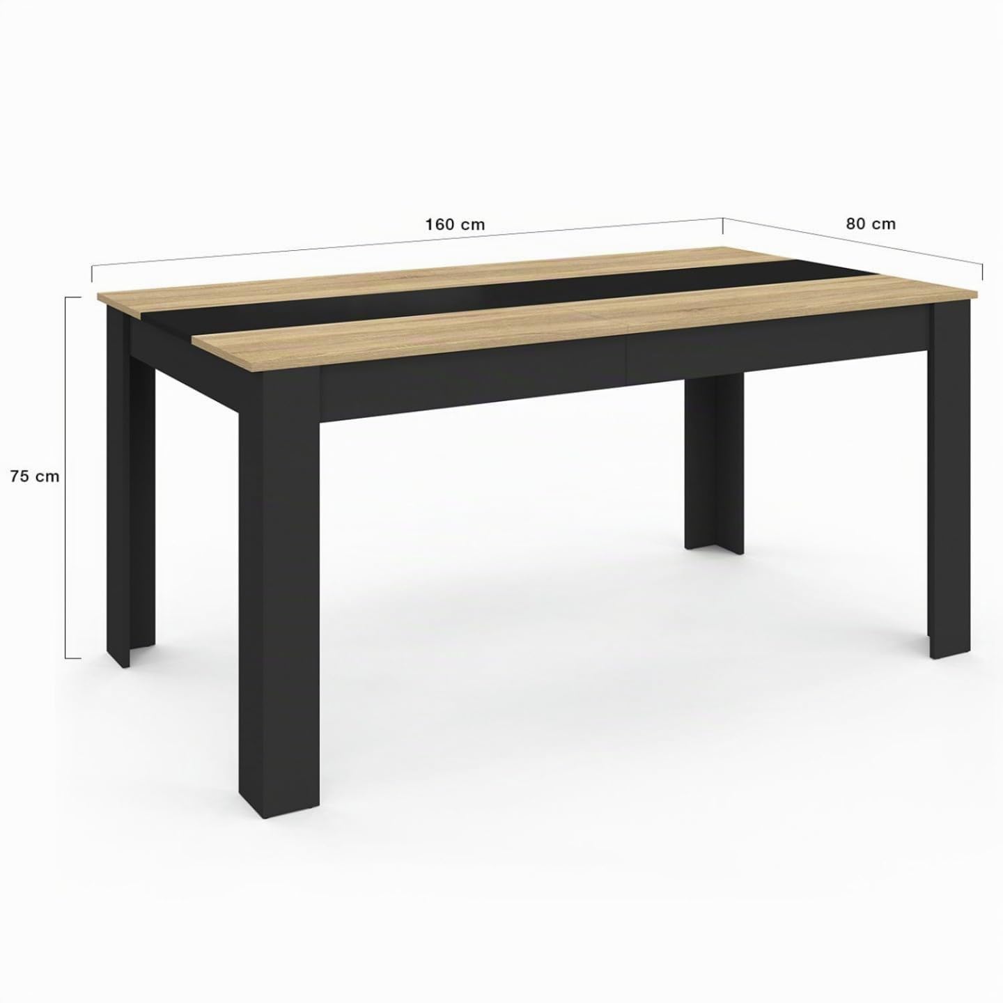 IDMarket - Tavolo da pranzo rettangolare GEORGIA per 8 persone in simil-faggio e nero 160 x 90 cm