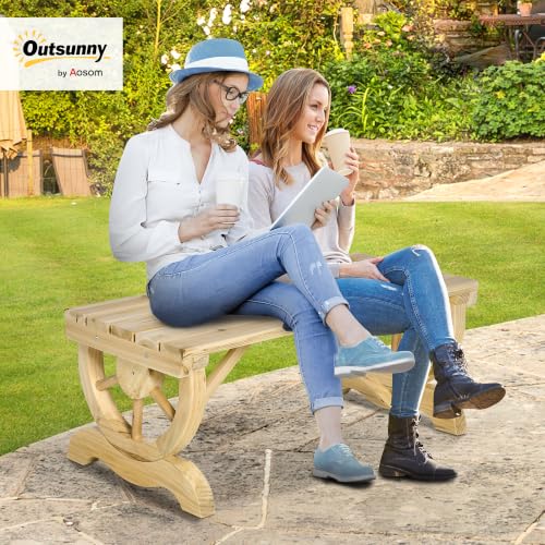 Image of Outsunny 2-Person Wooden Garden Bench Outdoor Wagon Wheel 550 LBS Natural