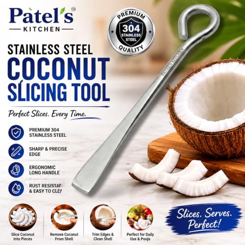 Image of PATEL'S KITCHEN Stainless Steel Coconut Slicer, Coconut Cutter, Core Pit Remover /Coconut Remover, Coconut Skin Peeler (Standard, 1, Piece)