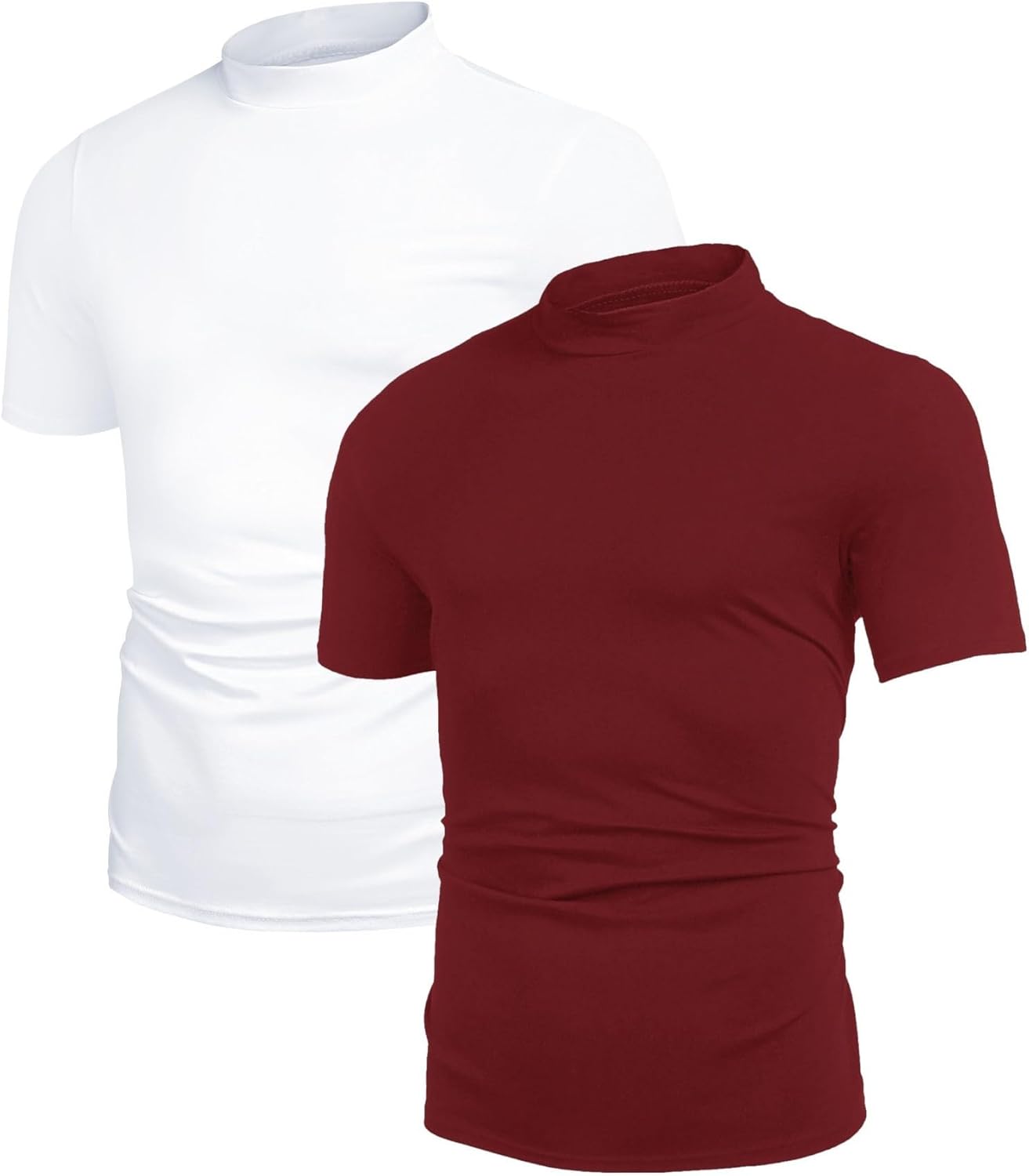 Poriff Men's Casual Mock Turtleneck Pullover Tops Short Sleeve Slim Fit T-Shirts Basic Solid Color Tees