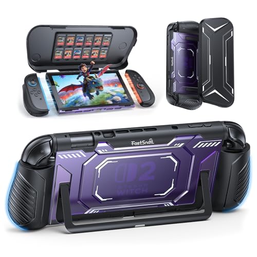 Image of FASTSNAIL Switch 2 Protective Case, Switch 2 Cover with Dockable TPU Middle Frame, Non-Slip Ergonomic Grip for Joycon 2, Anti-Scratch PC Front Cover with 12 Game Card Slots for Switch2 - Deep Purple