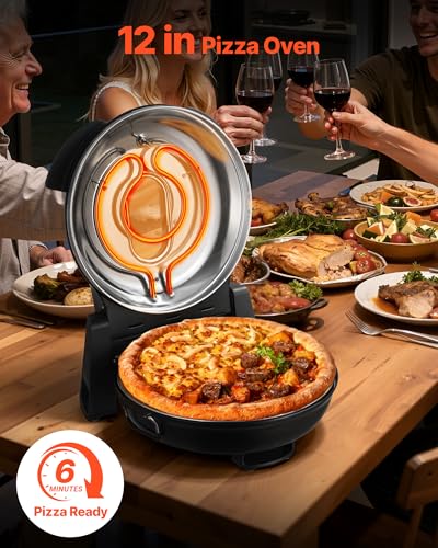 Image of VEVOR Indoor Pizza Oven, 12-Inch Electric Pizza Maker, Max 788F Countertop Cooker with 5 Heat Levels, 1200W Dual Temp Controls, Compact Home Pizza Oven with Viewing Window & Thermometer, Black