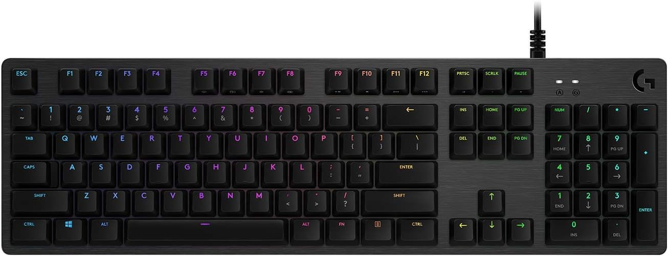 Logitech G G512 Teclado Gaming Mecánico, RGB LIGHTSYNC, Teclas retroiluminadas, GX-Táctil Marrón, Aleación de Aluminio, Teclas F Personalizables, Paso de USB, Disposición QWERTY ES - Carbón/Negro