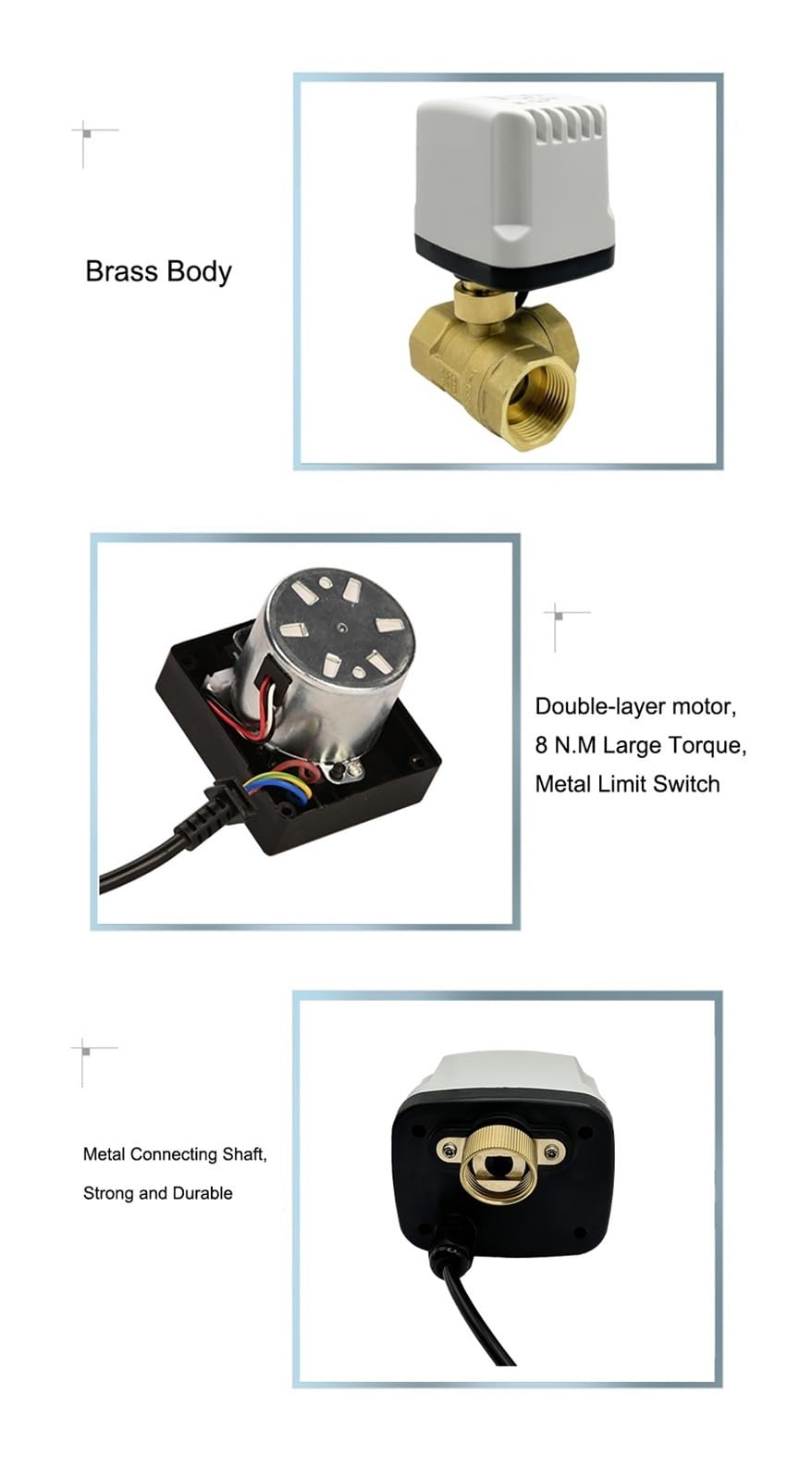 Válvula de bola motorizada DN15 DN20 DN25 DN32 DN40 Válvula de bola motorizada de latón de 3 vías - Control de cable Tipo T Válvula de bola eléctrica impermeable IP65 Piezas de válvulas de apertura y