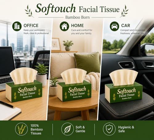 Image of Softouch 2 Ply Face Tissue 100 Pulls Each Box (200 Sheets) Pack Of 6-600 Pulls (1200 Sheets)