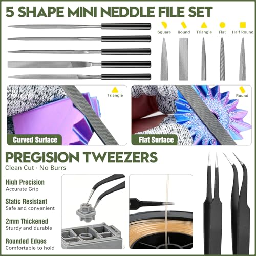 51Pcs 3D Printer Tool Kit with Storage Case, 3D Printing Accessories Including Deburring Tool, Scraper, Wire Knife, Metal Files, Brushes, Hand Drill & Tweezers, Compatible with All FDM 3D Printers - Image 6