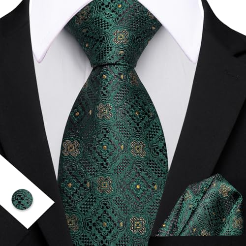 Image of Barry.Wang Classic Mens Ties Silk Necktie Pocket Square Cufflinks Set Woven Designer Wedding Business