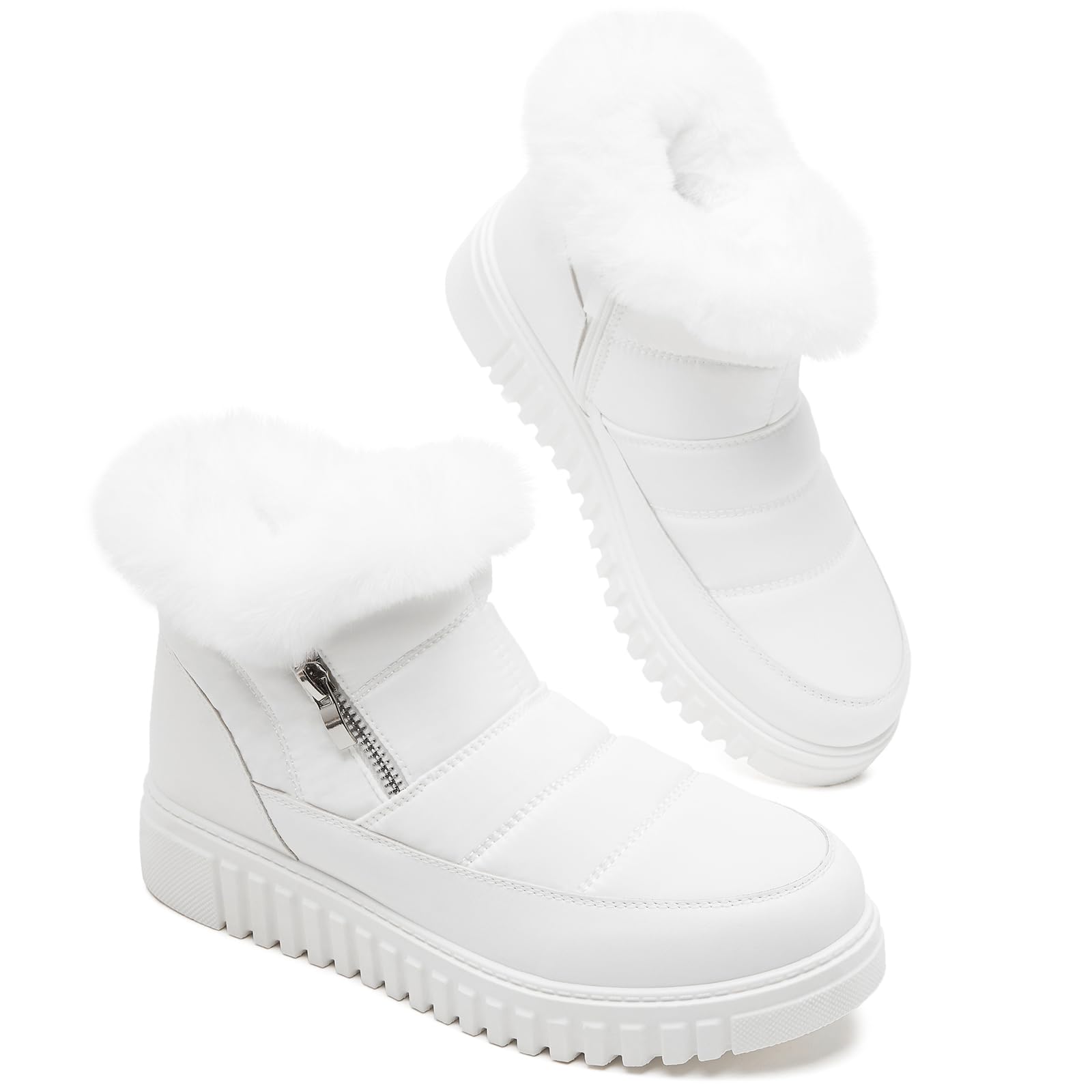 kufeiti Women's Waterproof Fall Winter Snow Boots Platform Fur Lined Ankle Boots for Women with Side Zipper Non Slip Outdoor Work Boots