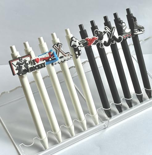 QFSH 10Pcs Black White Ice Hockey Ballpoint Pens Playful Stick Puck Charm Writing Pens for Athlete Students Supplies 1mm Black Ink