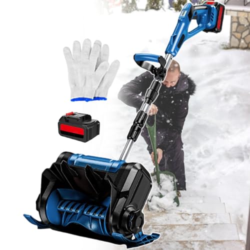 pealiritansemen Quitanieves - Pértiga Plegable De Aleación De Aluminio,Quitanieves Eléctrica De Mano, Batería De 3000 mAh,3000 RPM,Ancho De Limpieza De hasta 30 cm,para Patios,Granjas Blue-1battery