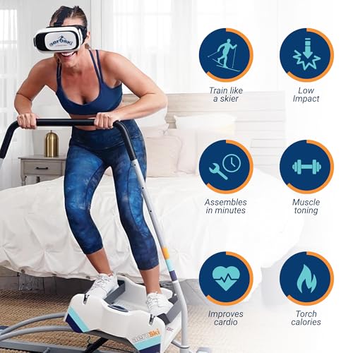 Aeroski Ski Simulator Workout Machine w/ Recoil Spring Resistance, 2 Poles & VR Goggles - Low Impact Elliptical Exercise Equipment for Home and Gym