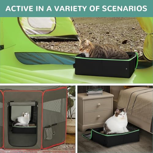 Image of Qpets Portable Cat Litter Box Foldable Outdoor Easy Cat Litter Box with Waste Shovel Reuseable Washable Waterpoof Oxford Cloth Cat Litter Case, 40x30x13cm