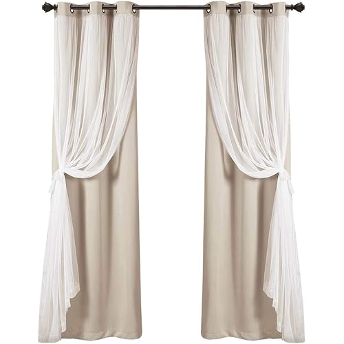 Lush Decor Sheer Grommet Curtains With Insulated Blackout Lining, Window Curtain Panels, Pair, 38"W x 120"L, Wheat - Curtain With Sheer Overlay, Elegant Blackout Curtains for Bedroom
