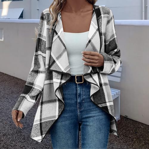 Plaid Jacket for Woman Open Front Waterfall Collar Asymmetrical Coat Casual Business Jackets Fall Spring Outfis Trendy2