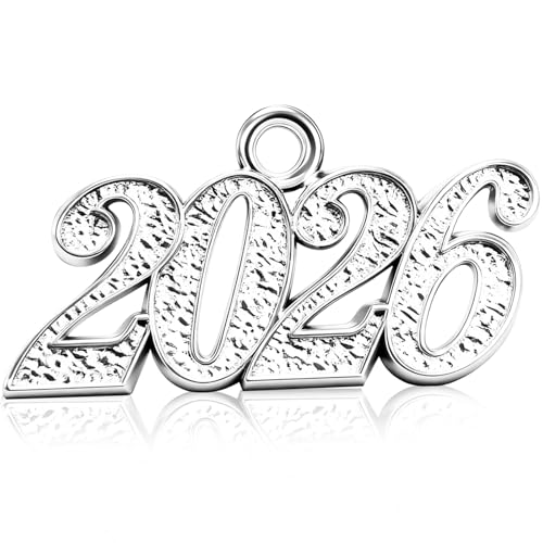 FOMOMDI 2026 Silver Plated Charm for Graduation Tassel Decorative Number Pendant (Silver 2026)