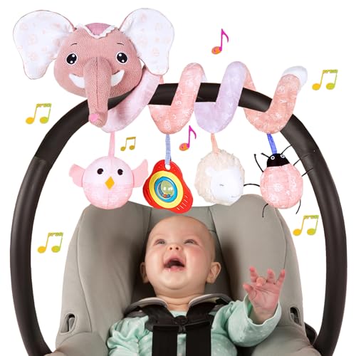 Image of Musical Owl Rattle Sheep Pink Elephant Car Seat Toys for Babies 0-6 Months, Hanging Stroller Toys for Baby Girls 3-6 Month, Newborn Girl Infants Baby Birthday Gift Toy 0-12 Months