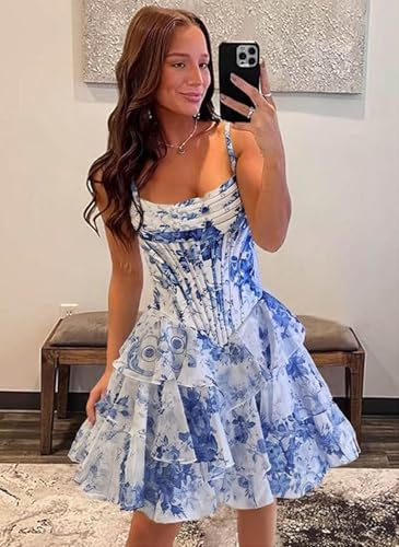 Spaghetti Straps Satin Homecoming Dresses Short Tiered Floral Chiffon Cocktail Party Gowns for Teens4