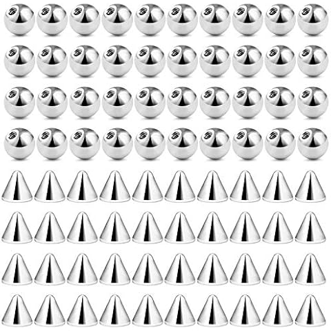 Ftovosyo 80Pcs 316L Surgical Steel Externally Threaded Replacement Balls Spikes Piercing Barbell Parts for Body Jewelry 16G 3mm Cover