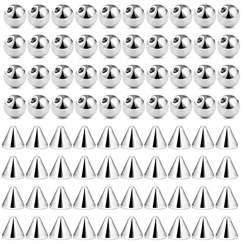 Ftovosyo 80Pcs 316L Surgical Steel Externally Threaded Replacement Balls Spikes Piercing Barbell Parts for Body Jewelry 16G 3mm