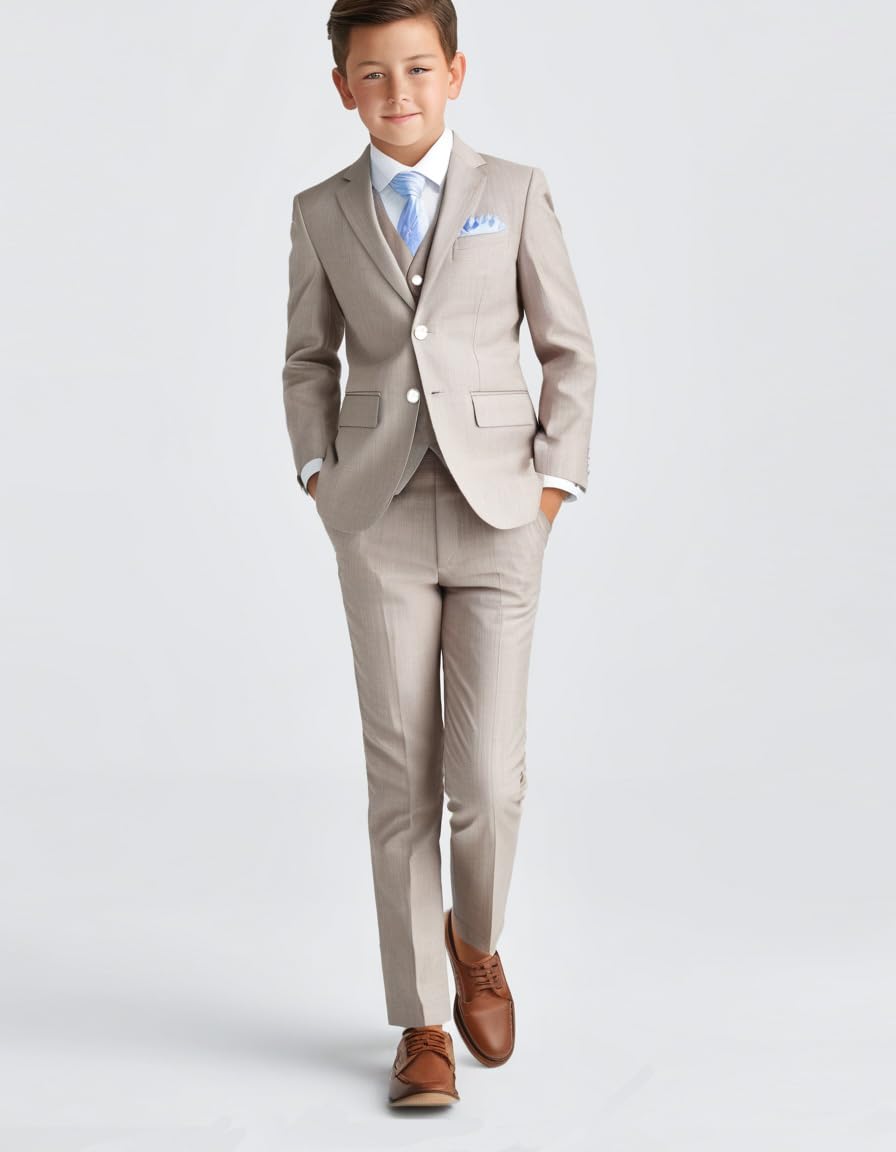 Conjunto de traje formal de lino de 3 piezas para niño, ajuste delgado, trajes de esmoquin para boda, adolescente, niño, traje de 10-12