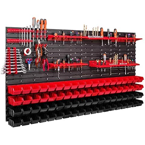 76 Stacking Boxes Wall Shelf Workshop Shelving Tool Wall 156 x 78 cm Tool Holder Storage System Poultry Rack Visible Storage Boxes Extra Strong Wall Plates Shelf Expandable Workshop Shelf Storage… Cover