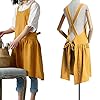 NEWGEM Cotton Linen Cross Back Apron for Women with Pockets for Painting Gardening Yellow with Waist Ties NEWGEM Cotton Linen Cross Back Apron for Women with Pockets for Painting Gardening Yellow with Waist Ties